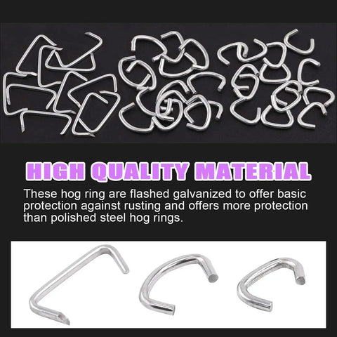 360 Piece Galvanized Hog Ring Kit With Angled Pliers For Upholstery Includes Three Quarter Inch, One Half Inch, And Three Eighths Inch Rings