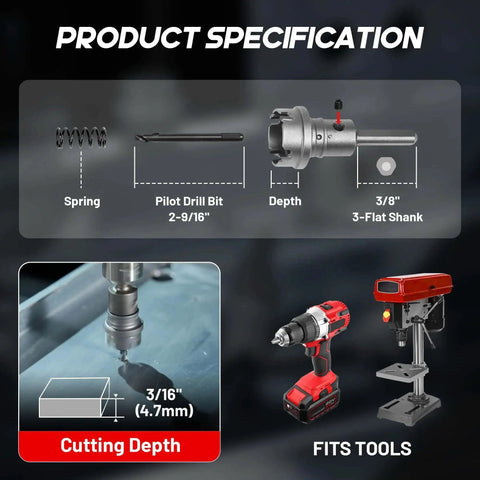 Quick Change 9 Piece Hole Saw Kit Heavy Duty With Tungsten Carbide Cutters For Stainless Steel And Sheet Metal product details