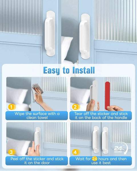 Installation steps for 5.7 Inch Self Adhesive Aluminum Cabinet Handle Set Of 2 Peel And Stick Sliding Barn Door Pulls.