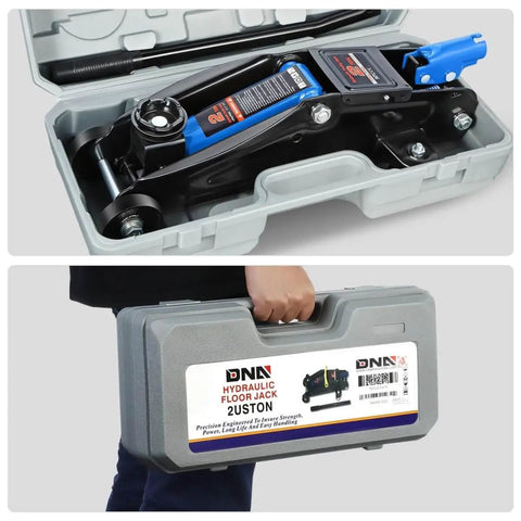 Low Profile Hydraulic Trolley Floor Jack 2 Ton Capacity 4000 Lbs With Lift Range From 5.1 To 13 Inches in carrying case