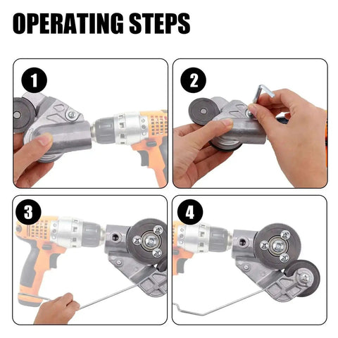 Operating steps for Heavy Duty Drill Nibbler Sheet Metal Cutter Kit For Electric Drills With Attachments and Adapters.