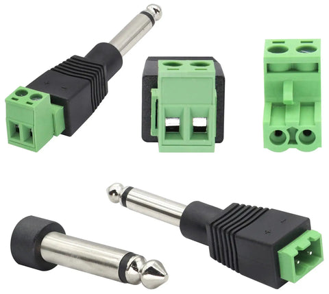 Pro Audio Gear 6.35mm TS Mono Male To 2 Pin Female Screw Terminal Block Connector Pluggable Wire Solderless Adapter Pack Of 5