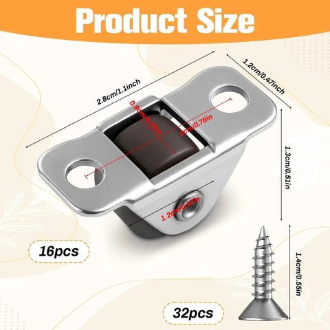 Image showing the dimensions of the Mini Half Inch Fixed Casters With Metal Top Plate, 16 Pack, Quiet Rubber Wheels For Small Furniture.