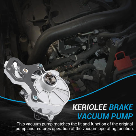 Brake vacuum pump with aluminum housing, front view against car engine bay.