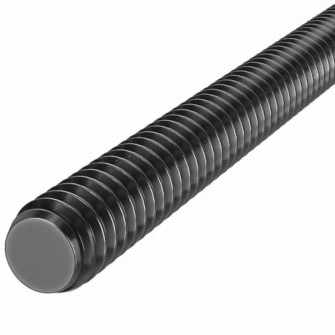 Close-up of 3 Inch Black Oxide Stud And Hex Nut B7 Grade Half Inch 13 Thread Pack 4, showing fine threading detail and black finish.