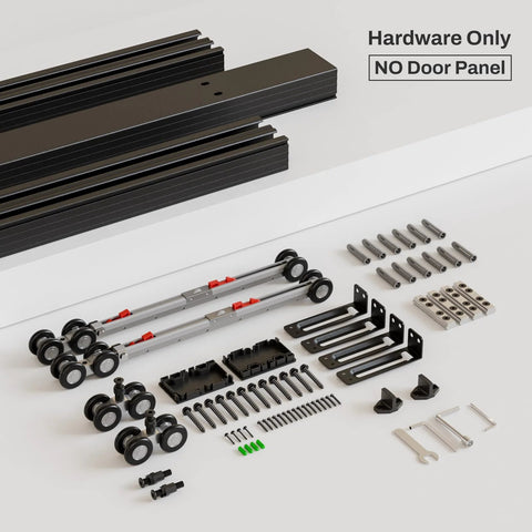 96-Inch Bypass Sliding Closet Door Hardware Track Kit For Soft Close Barn Doors, heavy duty aluminum, hardware only.