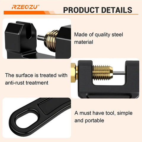 Universal Motorcycle Chain Breaker Tool For 420 530 520 525 428 40 Master Links, close-up of steel parts with anti-rust treatment