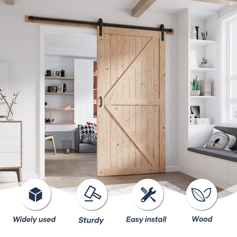 48 Inch By 84 Inch Wood Barn Door With 8 Foot Hardware Kit Included K Shape Solid Spruce Panel Ready To Assemble For Interior Use Rustic Farmhouse Sliding Door With Durable Build And Dope Sound Insulation