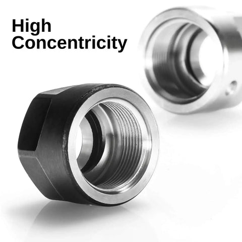 Close-up of ER11-A Collet Clamping Nut Set With Dynamic Balance Holes For CNC Milling Lathe Holders, showcasing high concentricity.