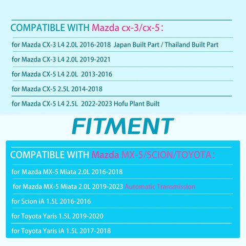 Compatibility list for Mazda CX-3, CX-5, MX-5, Scion iA, Toyota Yaris for OE 20288N 20288PE01-18-300 PEDD18300 alternator