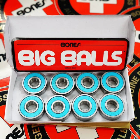 Bones Big Balls Reds skateboard bearings, 8-pack with blue shields in display box