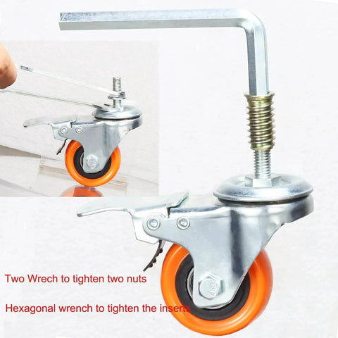 Heavy Duty Stem Casters With PVC Wheels 2 Inch Brake Dual Locking M8 Stem 1 Inch shown with installation tools