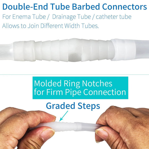 Enema tube hose connector adapter, polypropylene, fits 7-12 mm ID tubes, leak-proof hose coupling, 2-pack