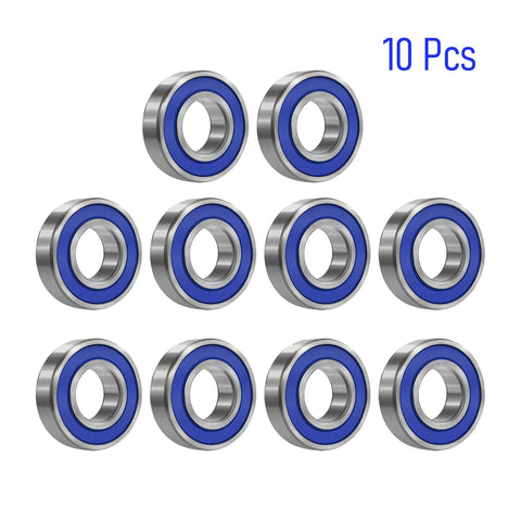 10 Pcs miniature deep groove ball bearings 3×8×3mm with blue rubber seals, chrome steel