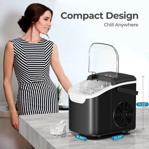 Front view of Portable Countertop Ice Maker With 26lb Daily Capacity And Two Ice Size Options on a kitchen counter.