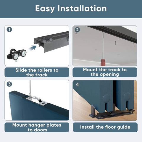 8 Foot Heavy Duty Bypass Door Hardware With Finger Pulls, Aluminum Sliding Closet Door Track For Two Door System, Easy Install Instructions
