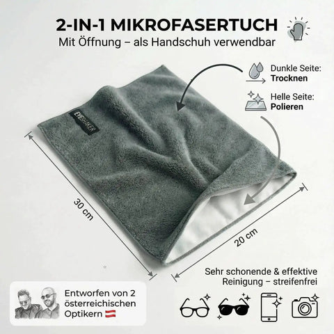 Premium Microfiber Glass Cleaning Cloth 30x20 Cm For Glasses Phone Screens with dual-sided design and labeled dimensions