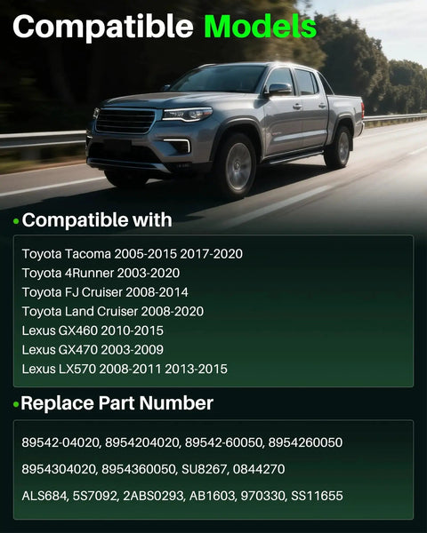 Automotive parts image: side view of a silver pickup truck on a highway with a green Compatible Models banner.