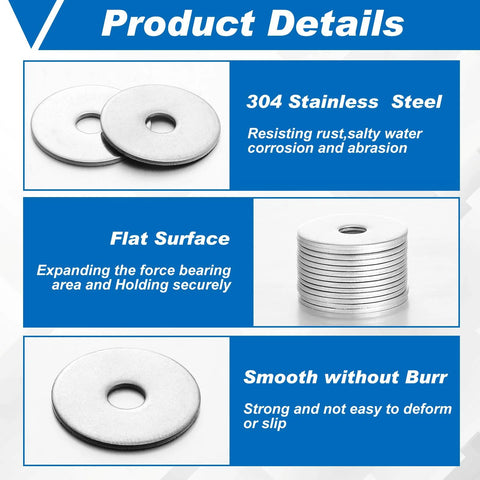 Stainless steel fender washers, 3/16 in hole, 3/4 in outer diameter, 200 pcs, 304 stainless steel