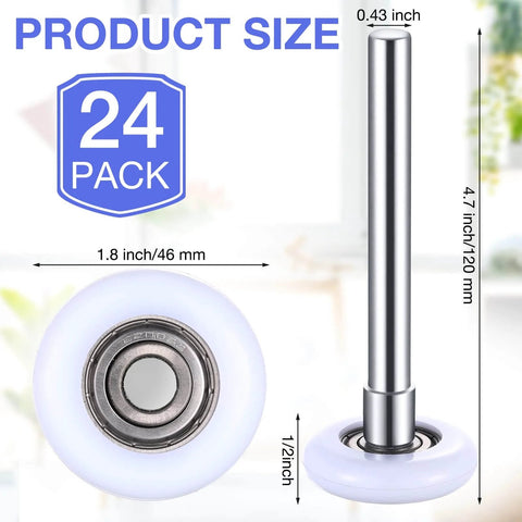 24 Pack White Nylon Garage Door Rollers For 2 Inch Track Replacement Quiet High Load 6200ZZ With Double Seals And 4.7 Inch Stem