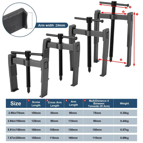 Beefy 4 Piece 2 Jaw Gear Puller Set with Adjustable 3, 4, 6 and 8 Inch Pulleys Bearing Remover for Wheel Bearings, Gears and Motors