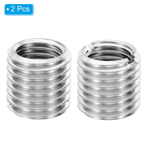 Two silver stainless steel thread reducer sleeves, M20×M16, 20 mm length, male-to-female adapters