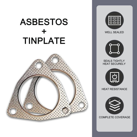 Neferta exhaust pipe interface gasket set, 2 pcs, graphite, 2.48 in ID, three-hole, high-temp, silver.