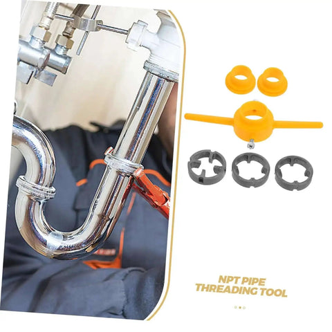 NPT pipe threading tool kit by Bearings Canada, orange handle with three grey dies
