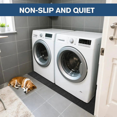 Anti-Vibration Floor Mat For Washer And Dryer, Large 62.9 X 29.5 Inches, foldable rubber under laundry units, waterproof and noise-reducing