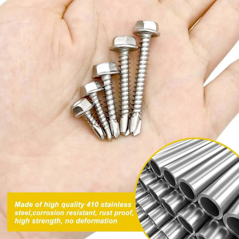 160 Piece Hex Washer Head Self Drilling Screws Set In 410 Stainless For Metal Wood And Plastic Self Tapping TEK Screws