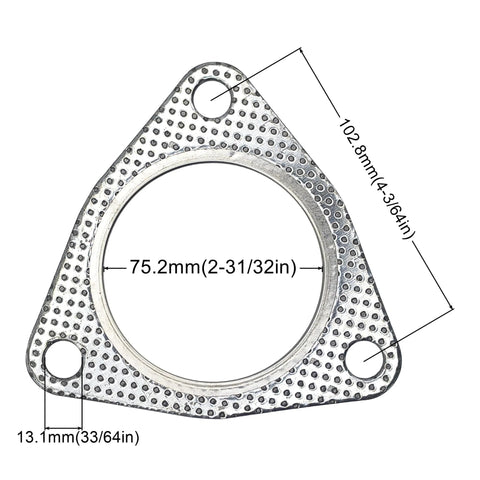 Strongthium 3-inch exhaust gasket, graphite with fire ring, 76.2mm bore, 3-bolt triangular collector, 2 pcs