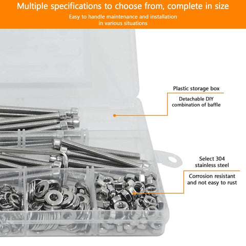 All In One M4 Screw Kit With 321 Pieces Of 304 Stainless Steel Hex Socket Head Cap Screws Nuts Washers And Wrench in plastic box