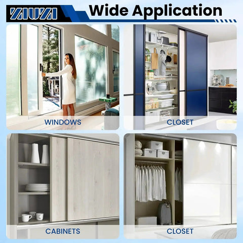 Cabinet Door Sliding Silent Plastic Roller Pulleys Set For Closet And Wardrobe Doors Smooth Track Wheel Hardware displayed on windows, cabinets, and closets