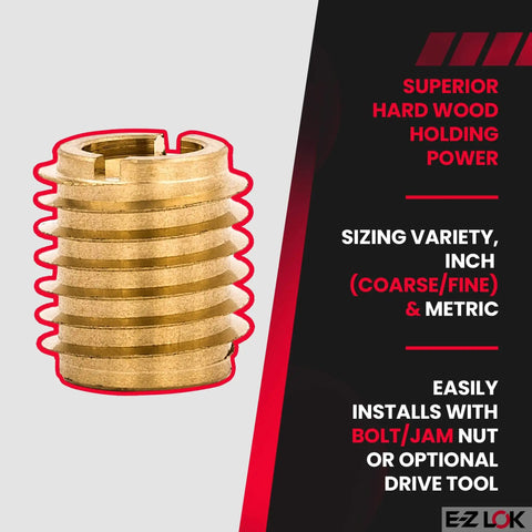 Knife Threaded Inserts For Hardwood Woodworking Brass 1/4-20 Internal Threads 0.500 Inch Length Pack Of 25 Heavy Duty Grip