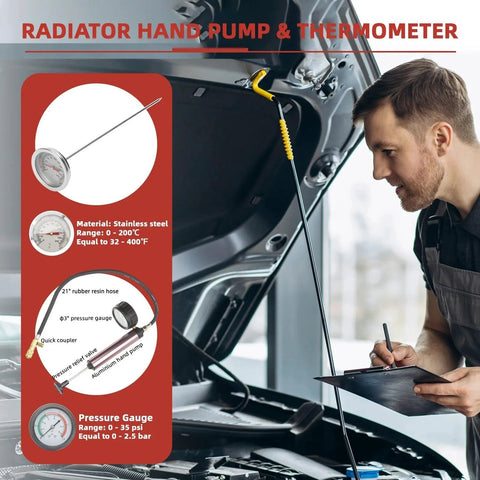 Mechanic using Coolant Vacuum Refill Kit With 23 Radiator Adapters And 31 Piece Tool Set Pressure Tester For Radiator Cooling System Vacuum Purge Tool And Diagnostic Kit For DIY Auto Maintenance By HZAUTOS