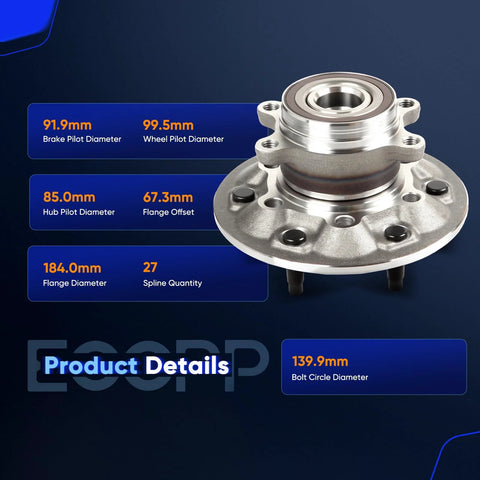 Front Wheel Hub Bearing Assembly for 2009 2012 Chevrolet Colorado and 2009 2012 GMC Canyon 6 Lug 4X4 Drop In Direct Fit OE Quality 515121 Abs Sensor Compatible With Factory Systems shown with dimensions.