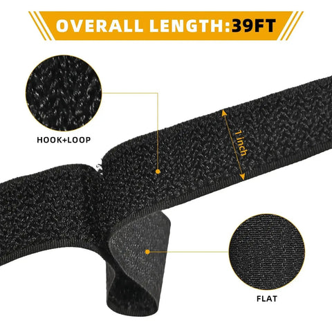 Close-up of 1 Inch By 39 Foot Nylon Hook And Loop Straps Roll With 60 Buckles showing texture and measurements.
