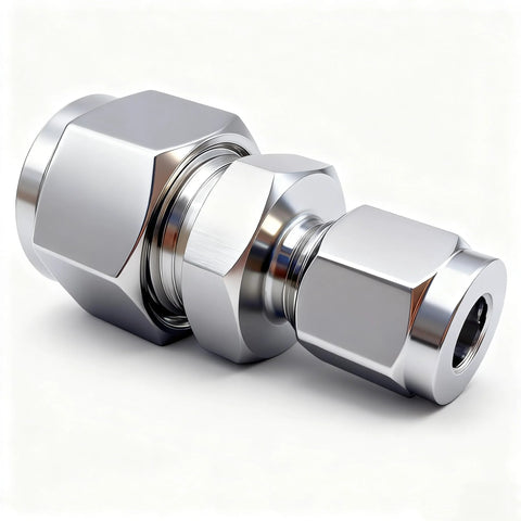 Lophtnix 304 stainless steel compression tube fitting chrome reducer 1/4 in to 3/8 in OD, double ferrule, 2pcs