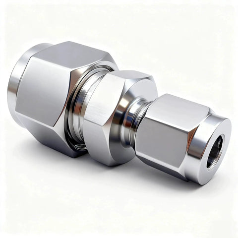 304 Stainless Steel Compression Tube Fitting Reducing Union With Double Ferrule Two Piece Straight Adapter One Quarter Inch OD By Three Eighths Inch OD For Fuel Oil Air And Some Corrosive Liquids