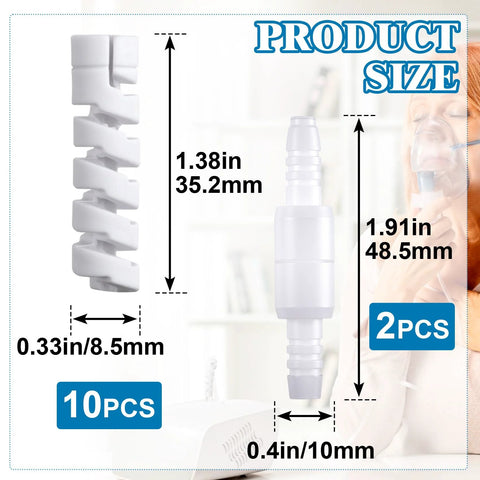Oxygen tube connector set Lekgavd, white plastic, 12-pack with crimp straighteners and 360-degree rotatable connectors