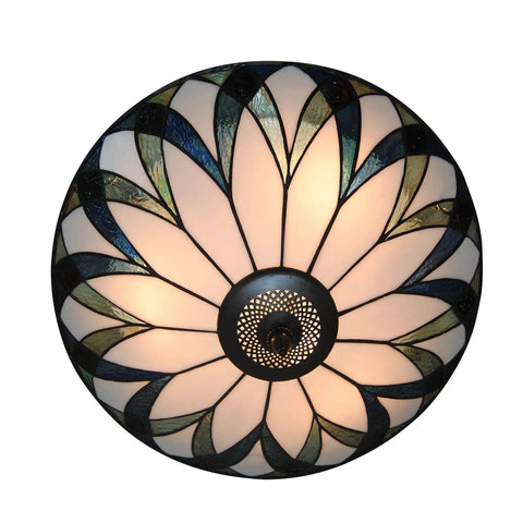 Vintage Stained Glass Ceiling Light 18-Inch Flush Mount Fixture With Bowl Shade, Classic Vibe, Cozy Glow, Durable Glass Lamp For Living Room
