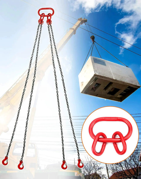 Chain Sling Ring Oblong Master Link Hoist Ring For Lifting Rigging Grade 80 8 Ton 17636 Lb Capacity G80 Steel Red heavy-duty connector.