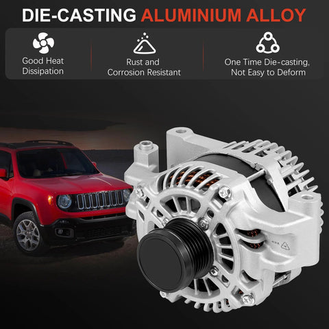 160A 12V High Output Alternator for 2.4L Chrysler 200 2015 2017 Fiat 500X 2016 2018 Jeep Cherokee Compass Renegade 2014 2018 and Ram ProMaster City 2015 2022 Replaces 56029624AB 56029624AC A002TX3581ZE A2TX3581ZE with aluminium casing