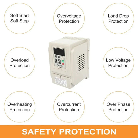 2.2KW VFD Inverter Spindle Motor Speed Controller 220V with multi protection features including overvoltage and overheating protection