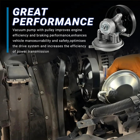 Vacuum pump with pulley for Isuzu NPR-HD engine, metal housing shown in engine bay.