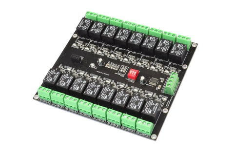 16 Channel I2C Relay Board With PCF8575 Expander for Arduino Raspberry Pi ESP32, front view showing LED indicators, SCL and SDA pins