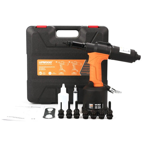 Heavy Duty Air Hydraulic Rivet Nut Tool With Reversible Button, Pro Grade Pneumatic Riveter And Auto Rivet Nut Gun Kit with 8 nose pieces