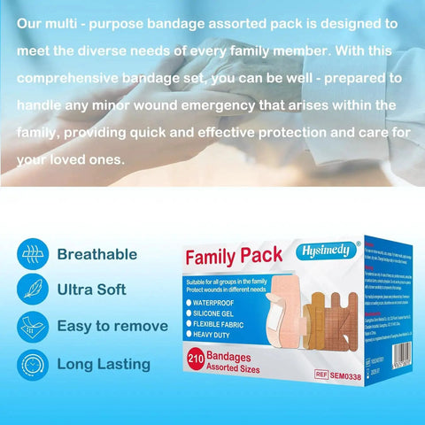 Image of Assorted Adhesive Bandages Variety Pack With Silicone Waterproof Latex Free Flexible Fabric Heavy Duty by Hysimedy, 210 counts