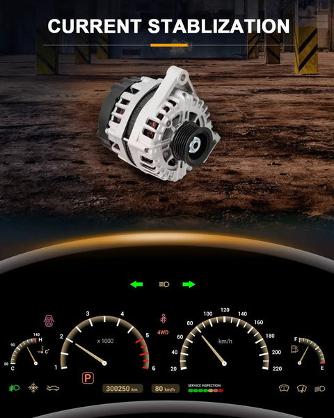 Alternator Replacement 150 Amp 12V For LaCrosse 2010-2016, Equinox 2010-2012, Impala shown with vehicle dashboard indicators