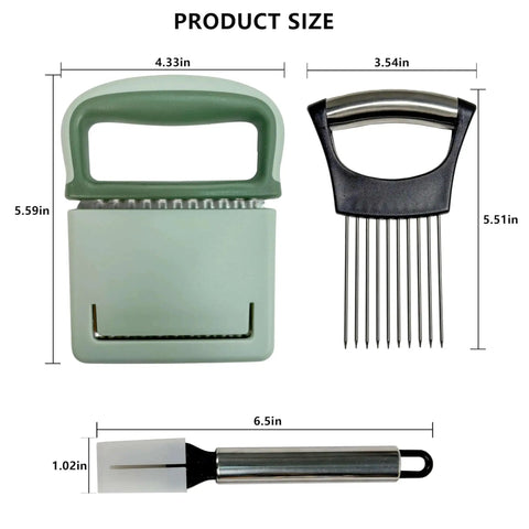 Three In One Vegetable Slicer Set With Onion Holder And Crinkle Cutter And Green Onion Slicer Stainless Steel Kitchen Chopper